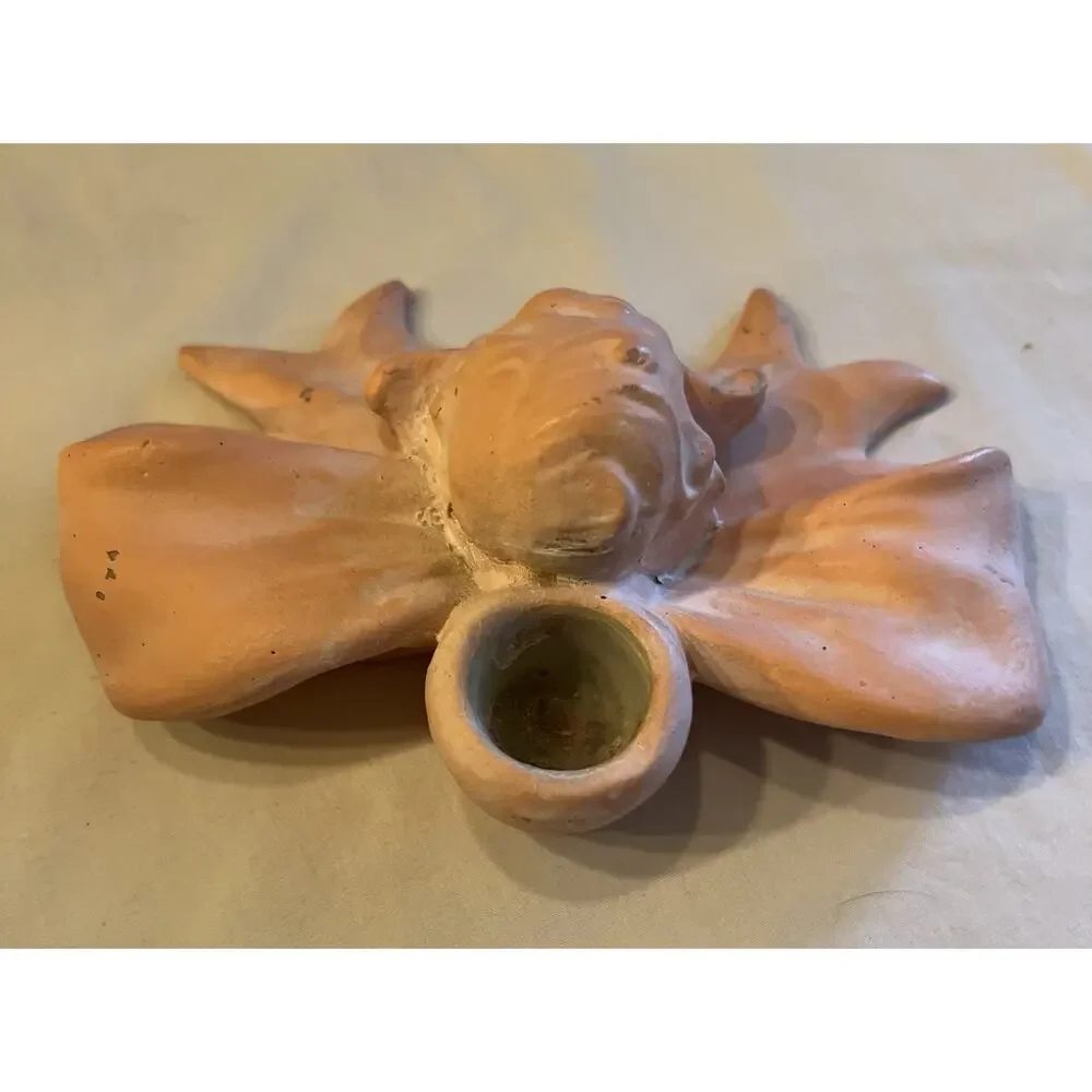 Vintage Pink Cherub Angel Bow Candle Holder Made in Taiwan Coquette Cottagecore